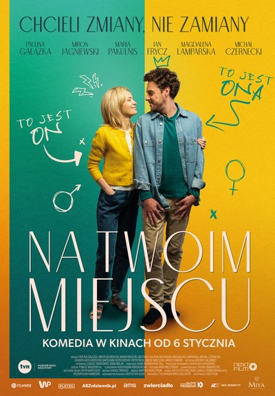 Paulina Gałązka i Miron Jagniewski na plakacie promującym kinową emisję filmu „Na twoim miejscu”, foto: Agora