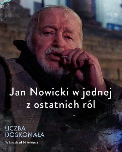 Jan Nowicki na plakacie promującym kinową emisję filmu „Liczba doskonała”, foto: TVP