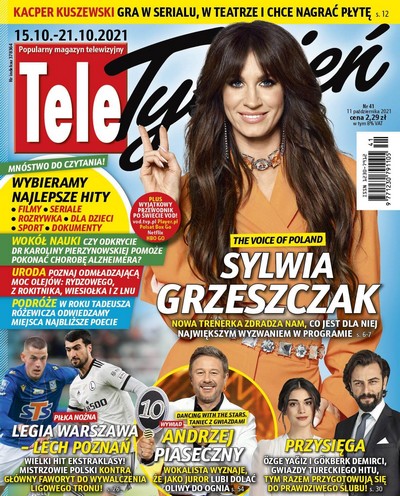 Sylwia Grzeszczak, Andrzej Piaseczny „Piasek”, Özge Yağız i Gökberk Demirci na okładce tygodnika „Tele Tydzień” - numer 41/2021, foto: Bauer Media Group