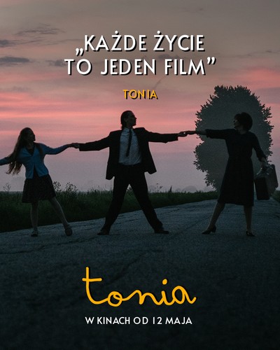 Marianna Ame, Adam Bobik i Małgorzata Zajączkowska na plakacie promującym kinową emisję filmu „Tonia”, foto: TVP