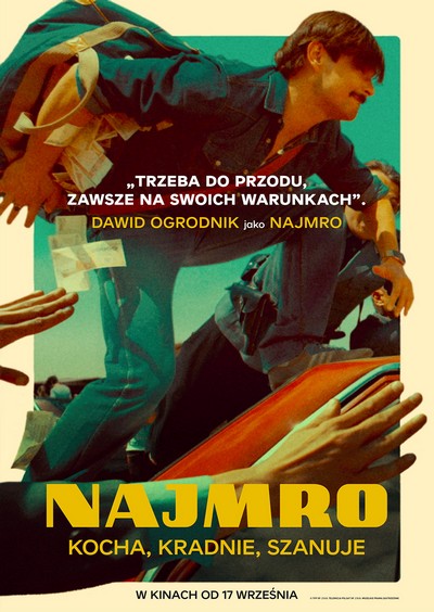 Dawid Ogrodnik na plakacie promującym kinową emisję filmu „Najmro. Kocha, kradnie, szanuje”, foto: Dystrybucja Mówi Serwis