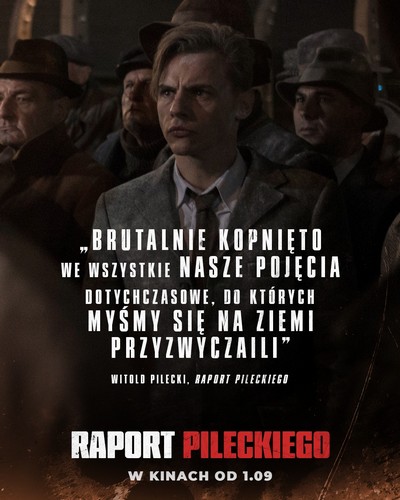 Przemysław Wyszyński na plakacie promującym kinową emisję filmu „Raport Pileckiego”, foto: TVP