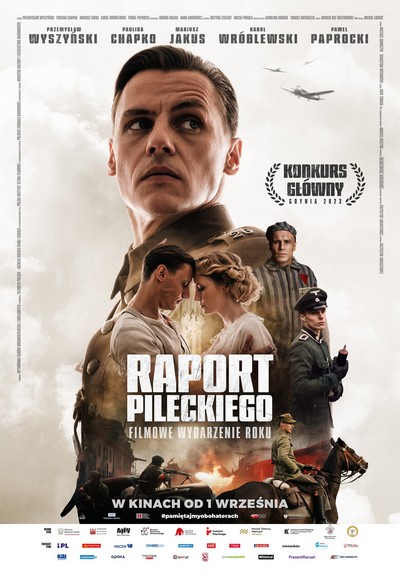 Przemysław Wyszyński i Paulina Chapko na plakacie promującym kinową emisję filmu „Raport Pileckiego”, foto: TVP