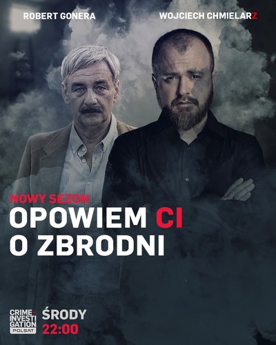 Robert Gonera i Wojciech Chmielarz na plakacie promującym emisję programu „Opowiem ci o zbrodni”, foto: A+E Networks