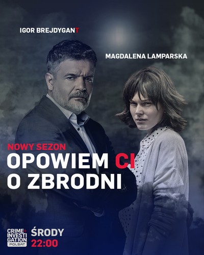Igor Brejdygant i Magdalena Lamparska na plakacie promującym emisję programu „Opowiem ci o zbrodni”, foto: A+E Networks