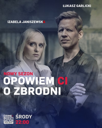 Izabela Janiszewska i Łukasz Garlicki na plakacie promującym emisję programu „Opowiem ci o zbrodni”, foto: A+E Networks