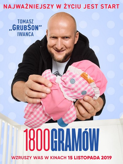 Tomasz Iwanca „Grubson” na plakacie promującym kinową emisję filmu „1800 gramów”, foto: Kino Świat