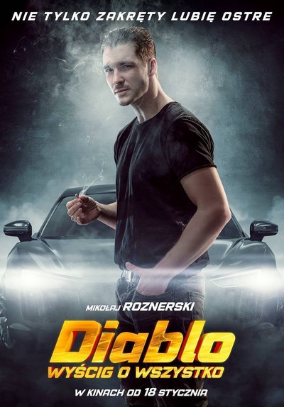 Mikołaj Roznerski na plakacie promującym kinową emisję filmu „Diablo. Wyścig o wszystko”, foto: Kino Świat