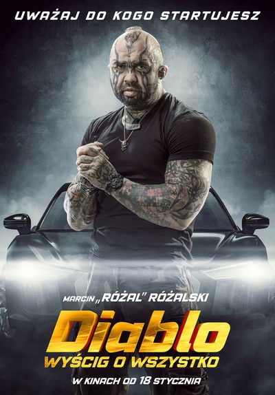 Marcin Różalski „Różal” na plakacie promującym kinową emisję filmu „Diablo. Wyścig o wszystko”, foto: Kino Świat