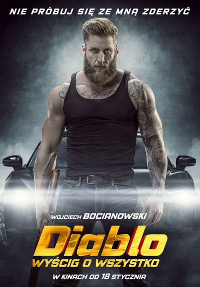 Wojciech Bocianowski na plakacie promującym kinową emisję filmu „Diablo. Wyścig o wszystko”, foto: Kino Świat