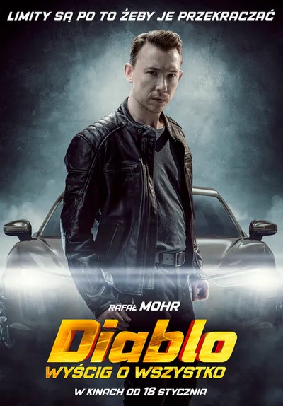 Rafał Mohr na plakacie promującym kinową emisję filmu „Diablo. Wyścig o wszystko”, foto: Kino Świat