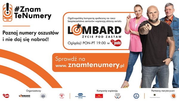 Małgorzata Szeptycka, Dominik Dąbrowski i Henryk Gołębiewski na plakacie promującym akcję „#ZnamTeNumery”, foto: Telewizja Puls