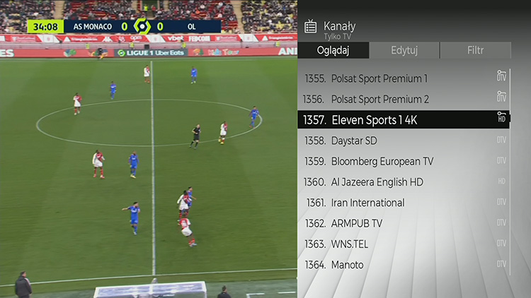 Lista kanałów, prawidłowe wyświetlanie obrazu Eleven Sports 1 4K