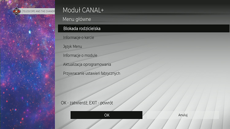 Menu modułu CANAL+