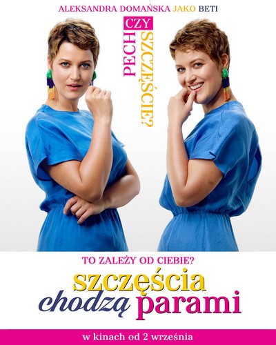 Aleksandra Domańska na plakacie promującym kinową emisję filmu „Szczęścia chodzą parami”, foto: Dystrybucja Mówi Serwis
