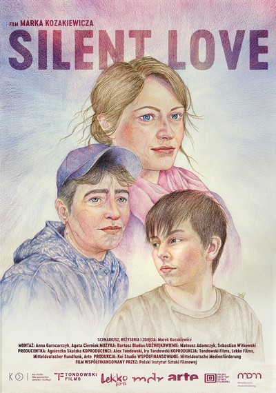 Agnieszka, Maja i Miłosz na plakacie promującym kinową emisję filmu „Silent Love”, foto: Koi Studio