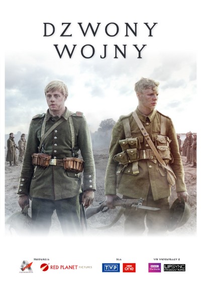 Jack Lowden i Patrick Gibson na plakacie promującym emisję produkcji „Dzwony wojny”, foto: TVP