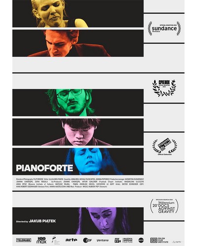 Jewa Gieworgian, Konstantin Khachikyan, Alexander Gadjiev, Hao Rao, Michelle Candotti i Leonora Armellini na plakacie promującym kinową emisję filmu „Pianoforte”, foto: Against Gravity
