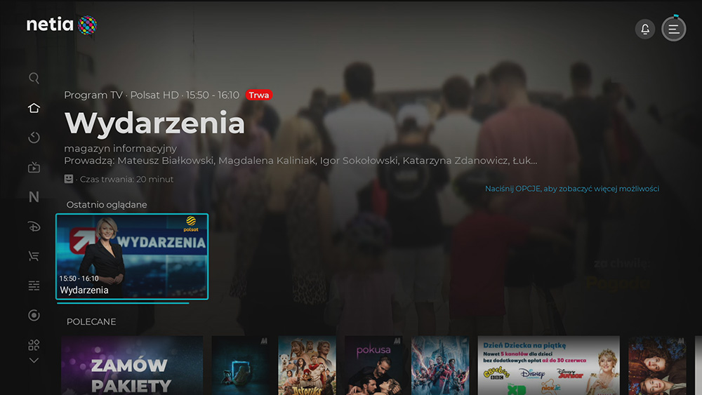 Netia Soundbox 4K - ekran główny przy pierwszym uruchomieniu dekodera