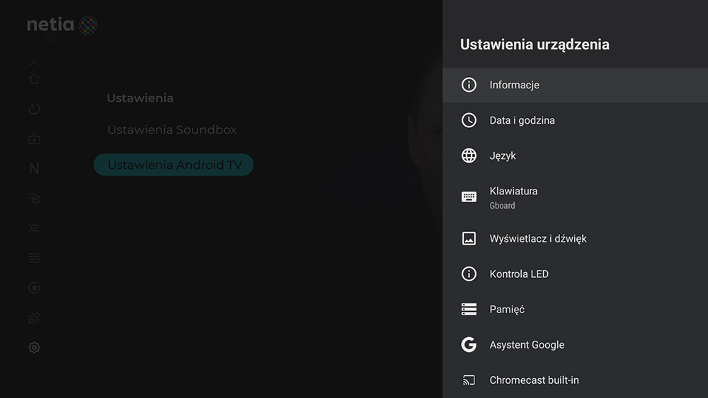 Netia Soundbox 4K - Menu Ustawień Android TV