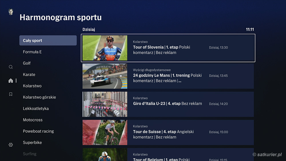 Harmonogram transmisji sportowych w aplikacji Max na dekoderze Polsat Box 4K