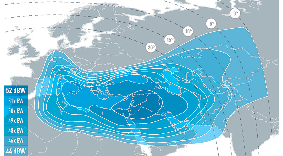 Eutelsat 7B - mapa zasięgu: pasmo Ku, wiązka Europe B