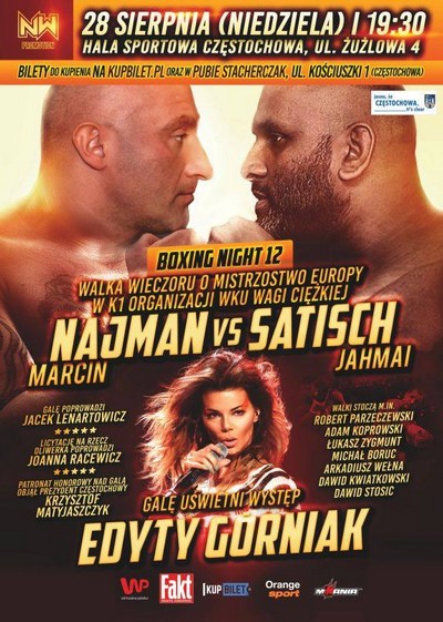 Marcin Najman, Jahmai Satish i Edyta Górniak na plakacie promującym galę Boxing Night 12, foto: NWPromotion