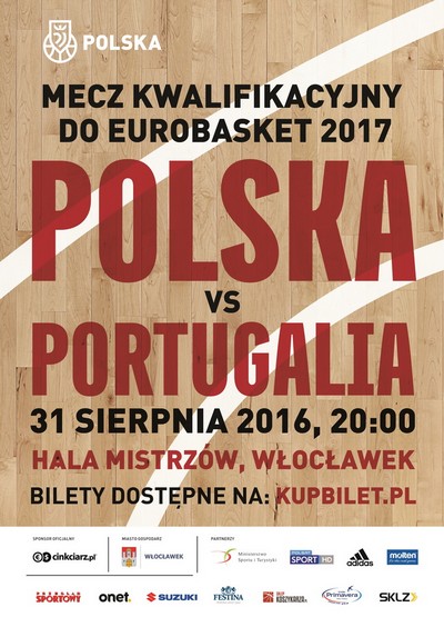 Plakat zapowiadający mecz eliminacyjny do mistrzostw Europy koszykarzy Polska - Portugalia, foto: Polski Związek Koszykówki