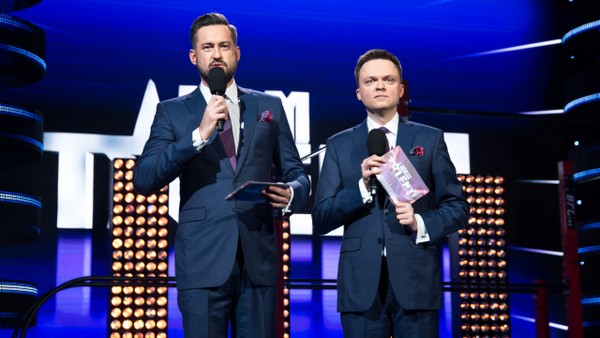 Marcin Prokop i Szymon Hołownia w programie „Mam talent!”, foto: TVN
