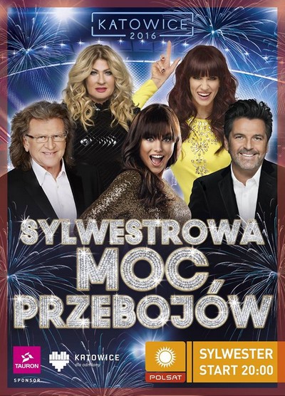 Zbigniew Wodecki, Beata Kozidrak, Ewa Farna, Sylwia Grzeszczak i Thomas Anders na plakacie promującym koncert „Sylwestrowa moc przebojów”, foto: Cyfrowy Polsat