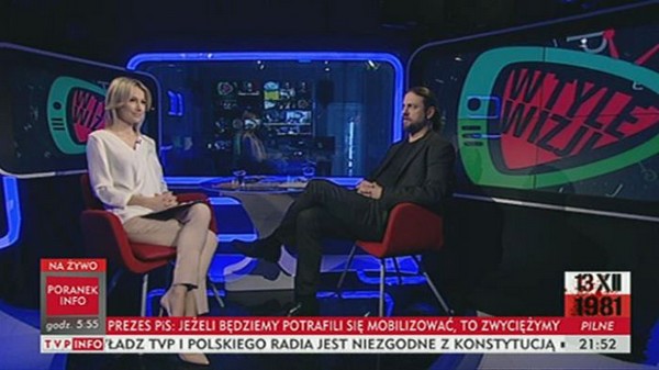 Magdalena Ogórek i Krzysztof Feusette w programie „W tyle wizji”, foto: TVP