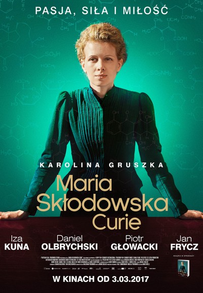 Karolina Gruszka na plakacie promującym kinową emisję filmu „Maria Skłodowska-Curie”, foto: Kino Świat