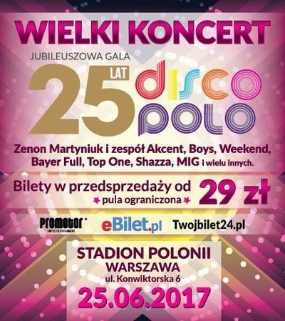 Plakat promujący „Jubileuszową galę 25 lat disco polo”, foto: Grupa ZPR Media