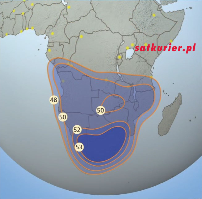Hellas Sat 3 - mapka pokrycia sygnału wiązki kierowanej na południową Afrykę