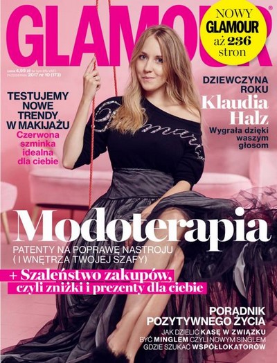 Klaudia Halz na okładce miesięcznika „Glamour” - numer 10/2017, foto: Burda International Polska