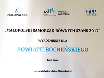 Powiat Bocheński z wyróżnieniem „Samorząd Równych Szans 2017