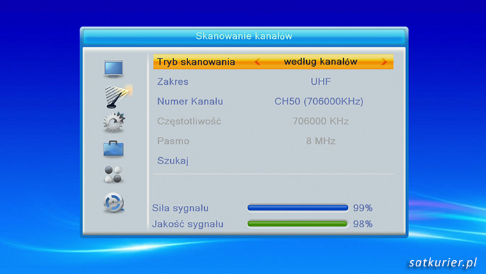 Skanowanie kanałów w menu odbiornika Opticum AJ DVB-93+