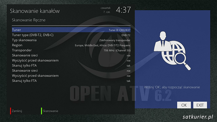 Skanowanie ręczne w OpenATV 6.2 (AX 4KBoz HD51)