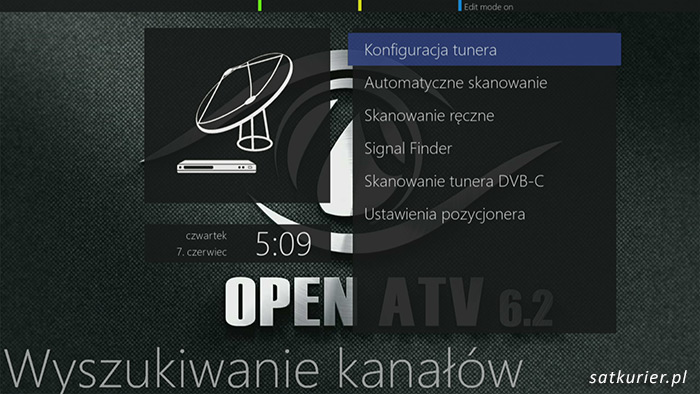 Menu wyszukiwania kanałów w oprogramowaniu OpenATV 6.2
