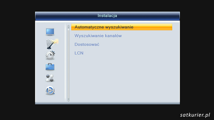 Wygląd menu instalacyjnego odbiornika Evolve Andromeda
