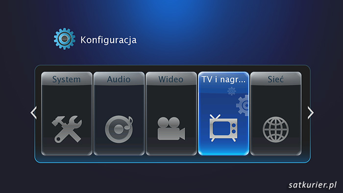 Wygląd menu konfiguracyjnego odbiornika Evolve Blade DualCorder HD