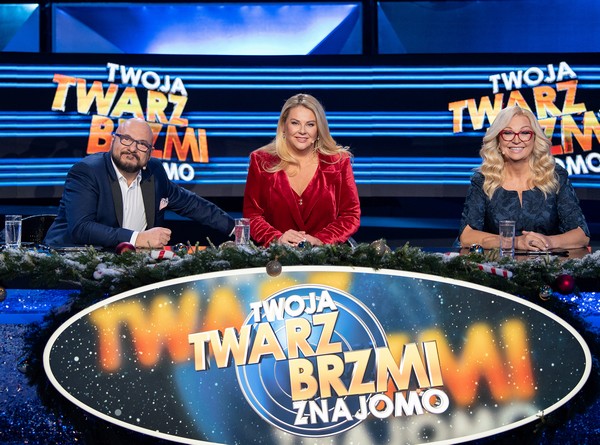 Piotr Gąsowski, Małgorzata Nawrocka i Małgorzata Walewska w programie „Twoja twarz brzmi znajomo”, foto: Maciej Zawada