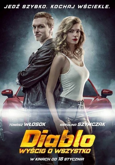 Tomasz Włosok i Karolina Szymczak na plakacie promującym kinową emisję filmu „Diablo. Wyścig o wszystko”, foto: Kino Świat