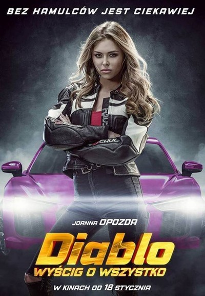 Joanna Opozda na plakacie promującym kinową emisję filmu „Diablo. Wyścig o wszystko”, foto: Kino Świat