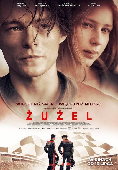 Tomasz Ziętek i Jagoda Porębska na plakacie promującym kinową emisję filmu „Żużel”, foto: Kino Świat
