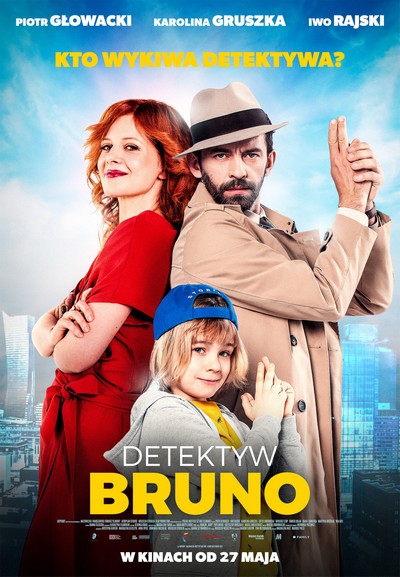 Karolina Gruszka, Iwo Rajski i Piotr Głowacki na plakacie promującym kinową emisję filmu „Detektyw Bruno”, foto: Monolith Films