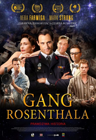 Vera Farmiga, Harry Lloyd, Mark Strong, Christian McKay, Tim Plester i Joe Armstrong na plakacie promującym kinową emisję filmu „Gang Rosenthala”, foto: Ultra Captum