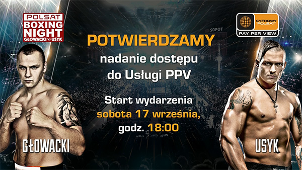 Plansza potwierdzająca dostęp do transmisji wydarzenia Polsat Boxing Night w PPV po wniesieniu opłaty