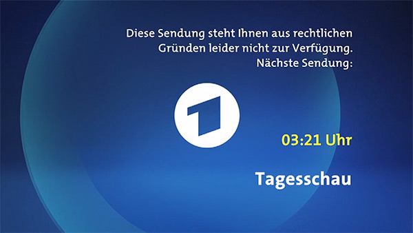 Plansza Das Erste emitowana w sieci, gdy pozycja programowa nie jest dostępna ze względów licencyjnych