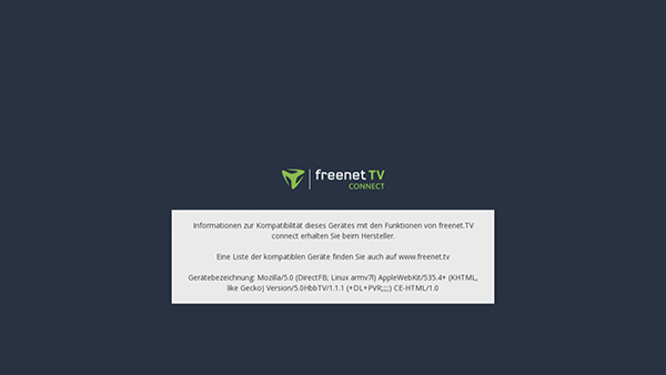 Efekt po próbie wywołania aplikacji freenet TV connect na Vu+ Solo 4K